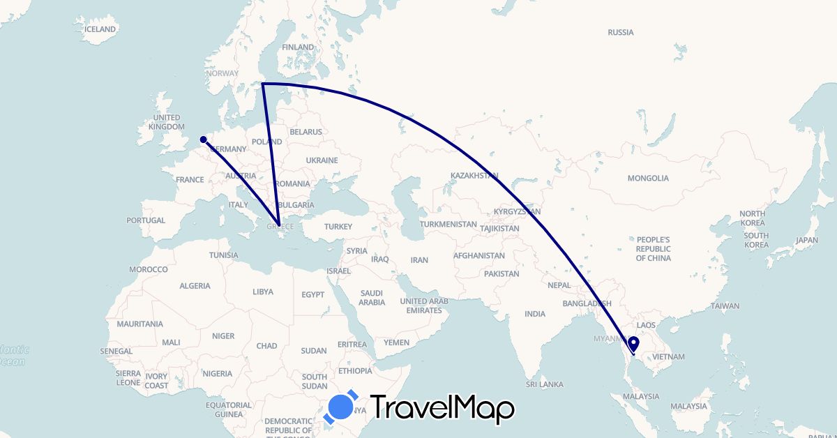 TravelMap itinerary: driving in Greece, Netherlands, Sweden, Thailand (Asia, Europe)